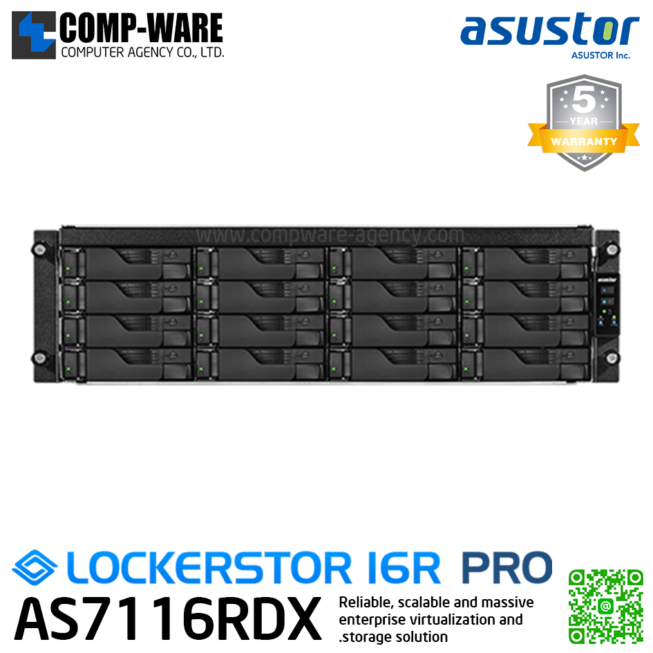 Asustor Lockerstor 16R Pro (16-Bay) AS7116RDX (8GB DDR4 ECC UDIMM RAM up to 128GB) Intel Xeon E-2224 3.4GHz Quad-Core , 5Years Warranty , No HDD