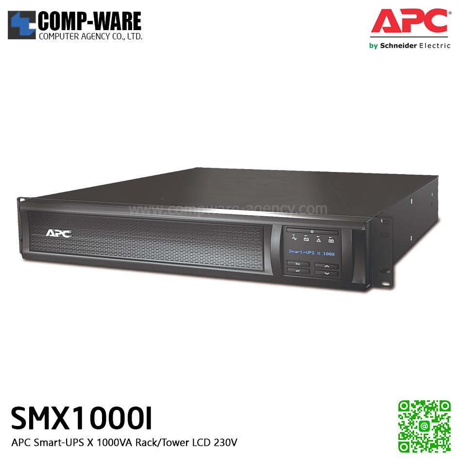 APC SMX Series Smart-UPS X 1000VA Rack/Tower convertible,LCD ,230V , SmartSlot สำหรับใส่ network card (Option) รองรับbattery pack สูงสุด 10 pack APC-SMX1000I