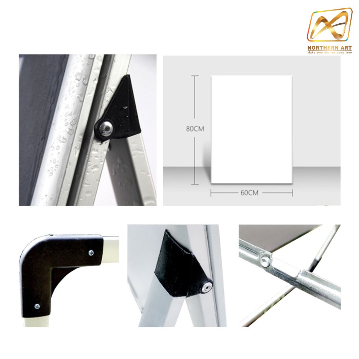 ป้ายตั้งพื้น อะลูมิเนียม มีด้ามจับ (W) 63 X (L) 83 X (H) 125 cm.โชว์งานพิมพ์ 2 ด้าน พับเก็บได้ เคลื่อนย้ายสะดวก