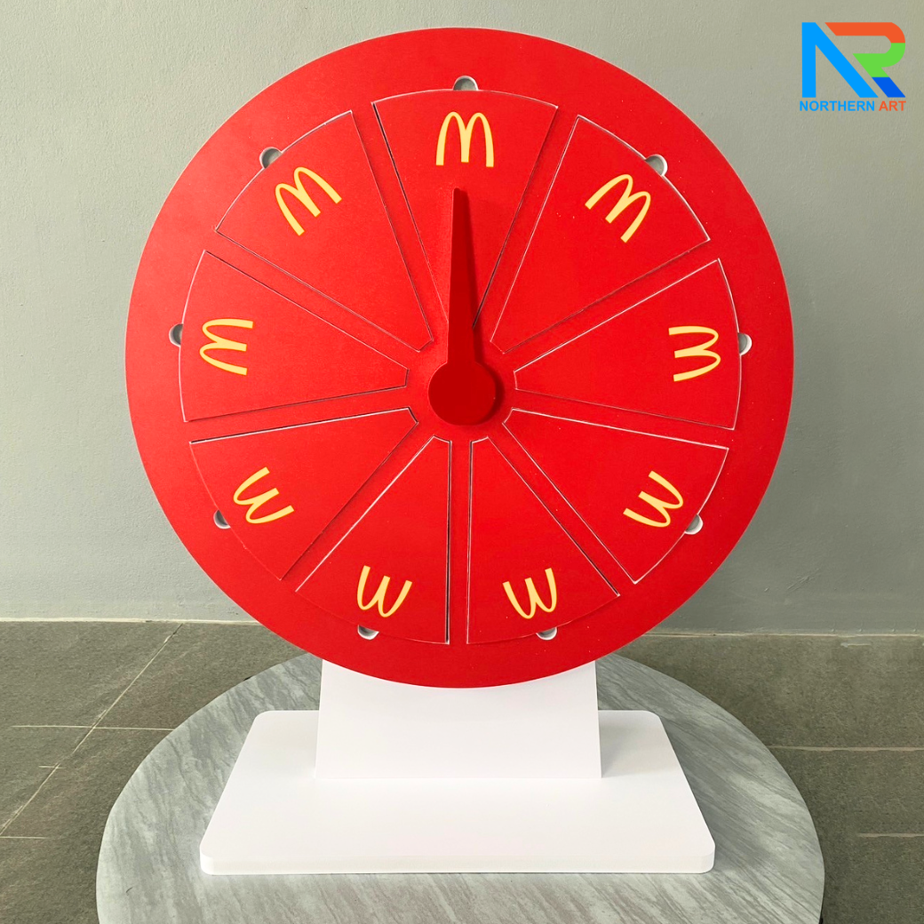 เกมส์วงล้อแม่เหล็กตั้งโต๊ะ ขนาดวงล้อ 50 ซม. สูง 61 ซม. วัสดุพลาสวูดสีขาว หนา 8-15 มม. ถอดประกอบได้