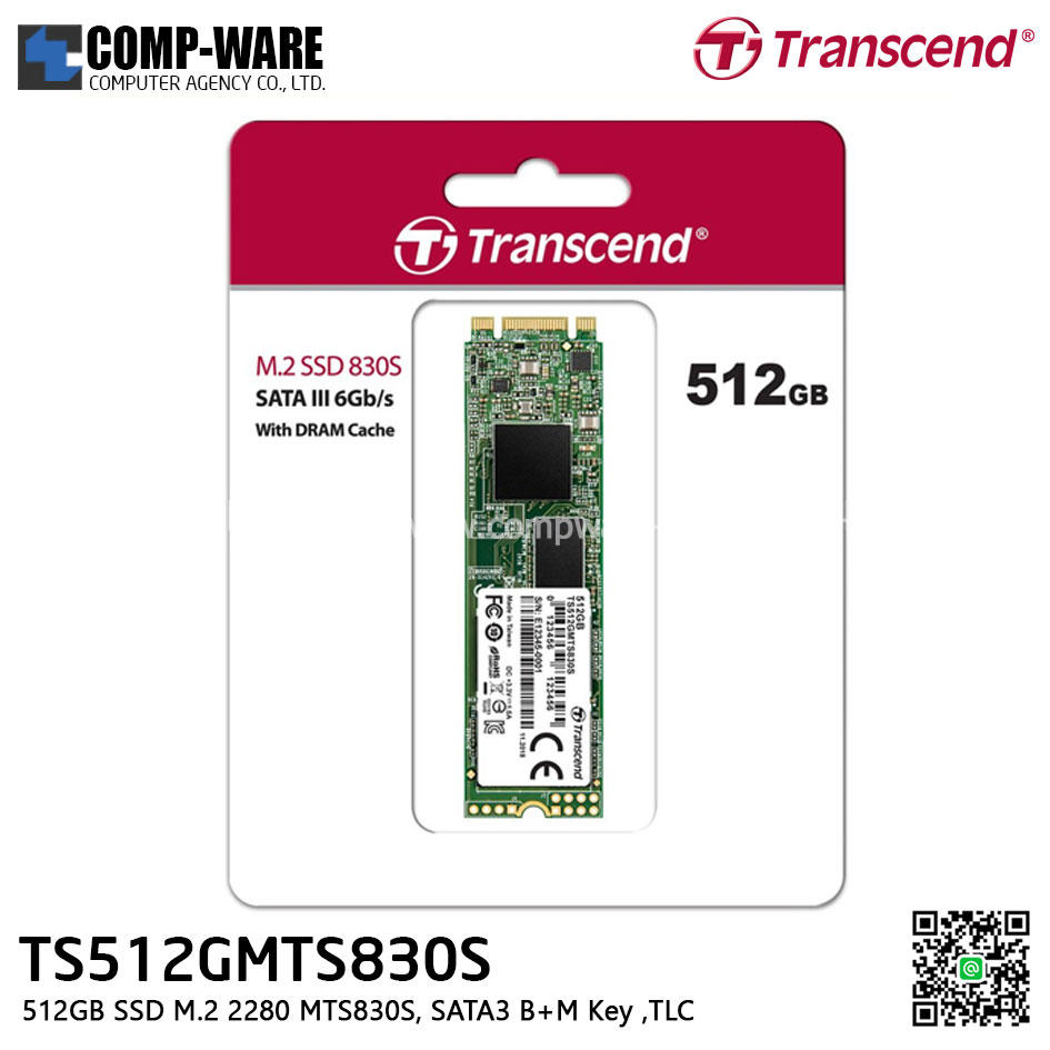 Transcend MTS830S 512GB SSD M.2 2280 , SATA3 B+M Key ,TLC TS512GMTS830S - 5Y Warranty