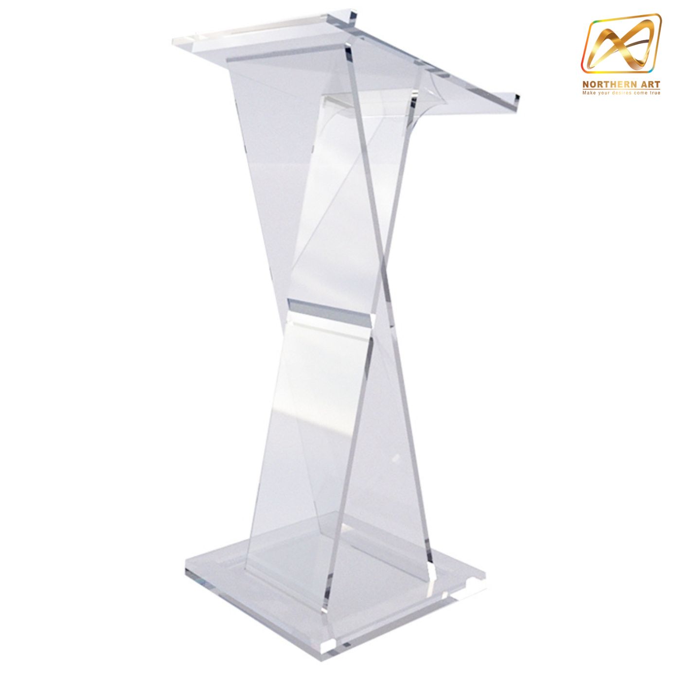 โพเดียม ให้เช่า อะคริลิคทรง X หนา 15 มม. ขนาด 50x55x123 ซม. พร้อมบริการรับ-ส่ง กทมฯและปริมณฑล