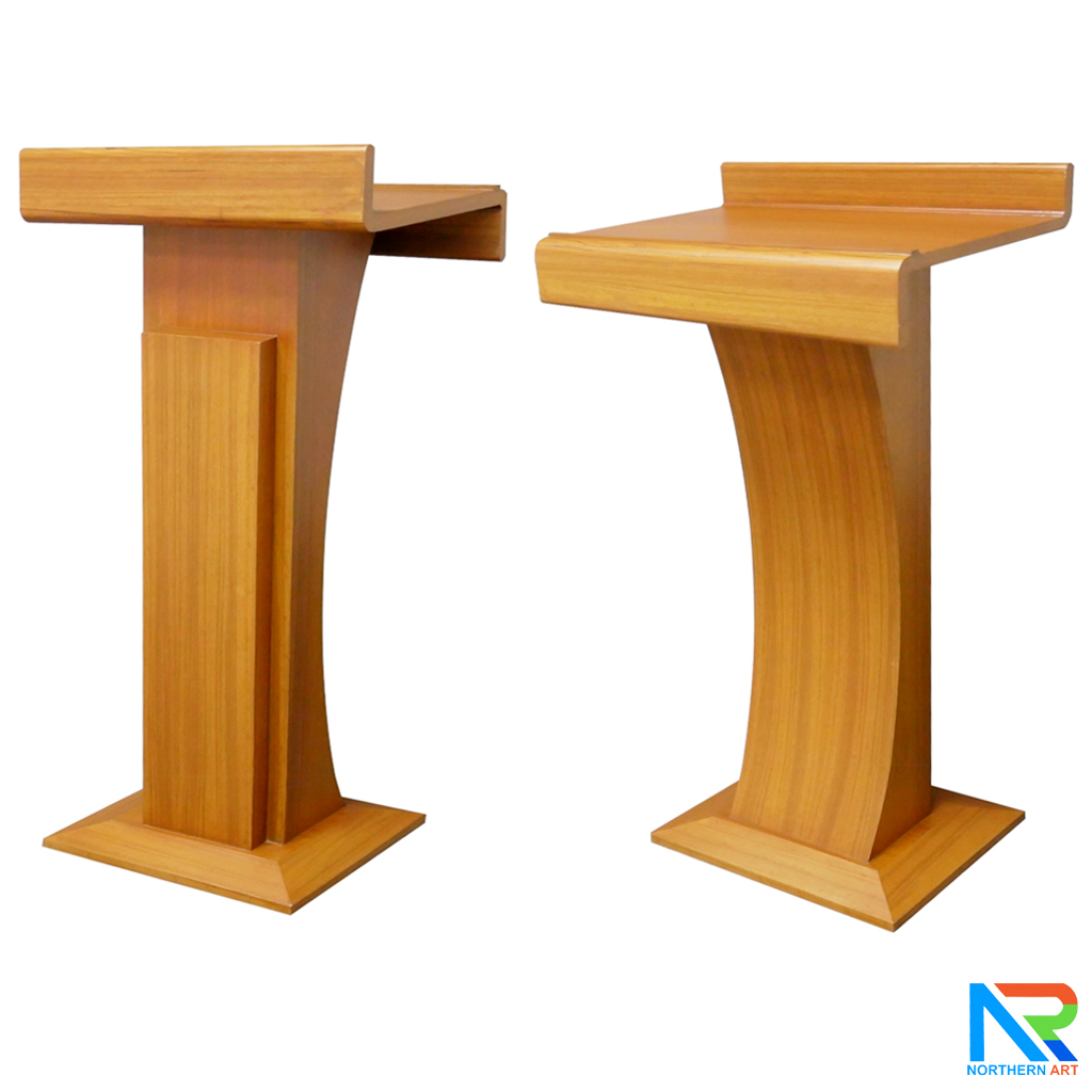 โพเดียมไม้ สีสัก ทรงโมเดิร์น TOPตรง ขนาด (W)55.5 x (L)42 cm. สูง 111 cm.