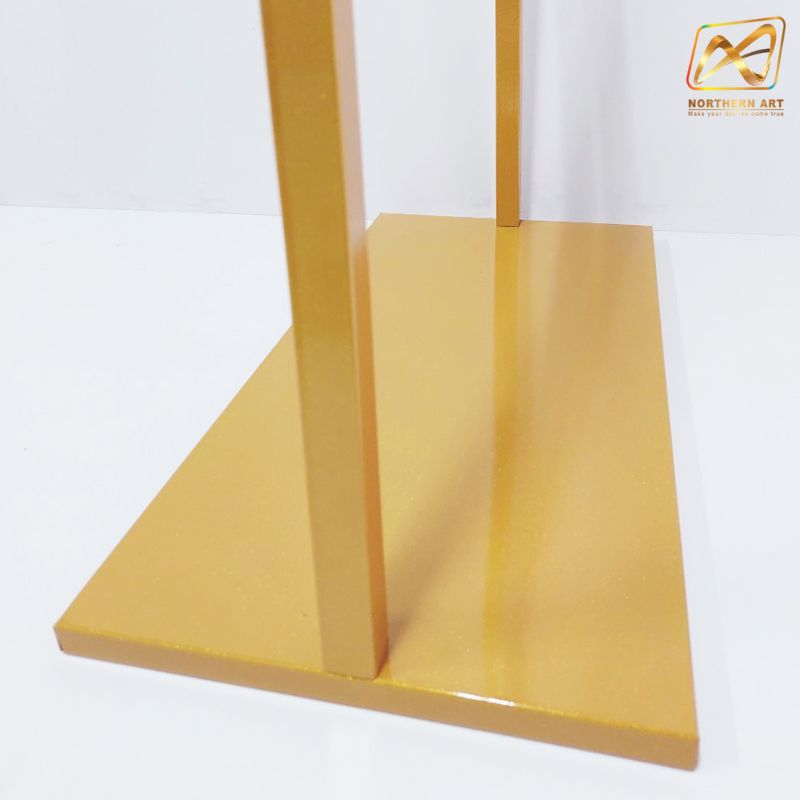 โปสเตอร์สแตนด์เหล็ก สีทอง เสาคู่ ขนาด 60X80 ซม.ฐานเหลี่ยม สอดงานพิมพ์ด้านบน โชว์งานพิมพ์ 2 ด้าน ถอดประกอบได้