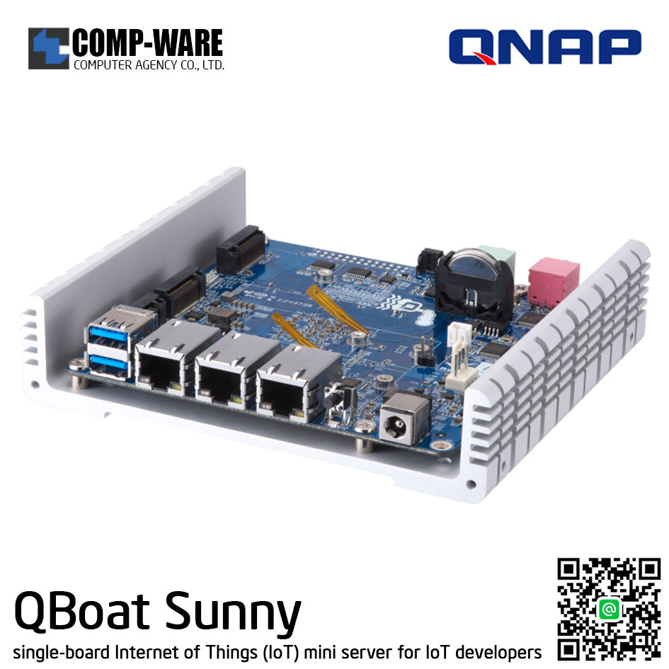 QNAP QBoat Sunny (2-Bay) M.2 SSD IoT Mini Server, Quad-core Annapurna Labs AL-314, 2GB DDR3 on board, 1GbE x3
