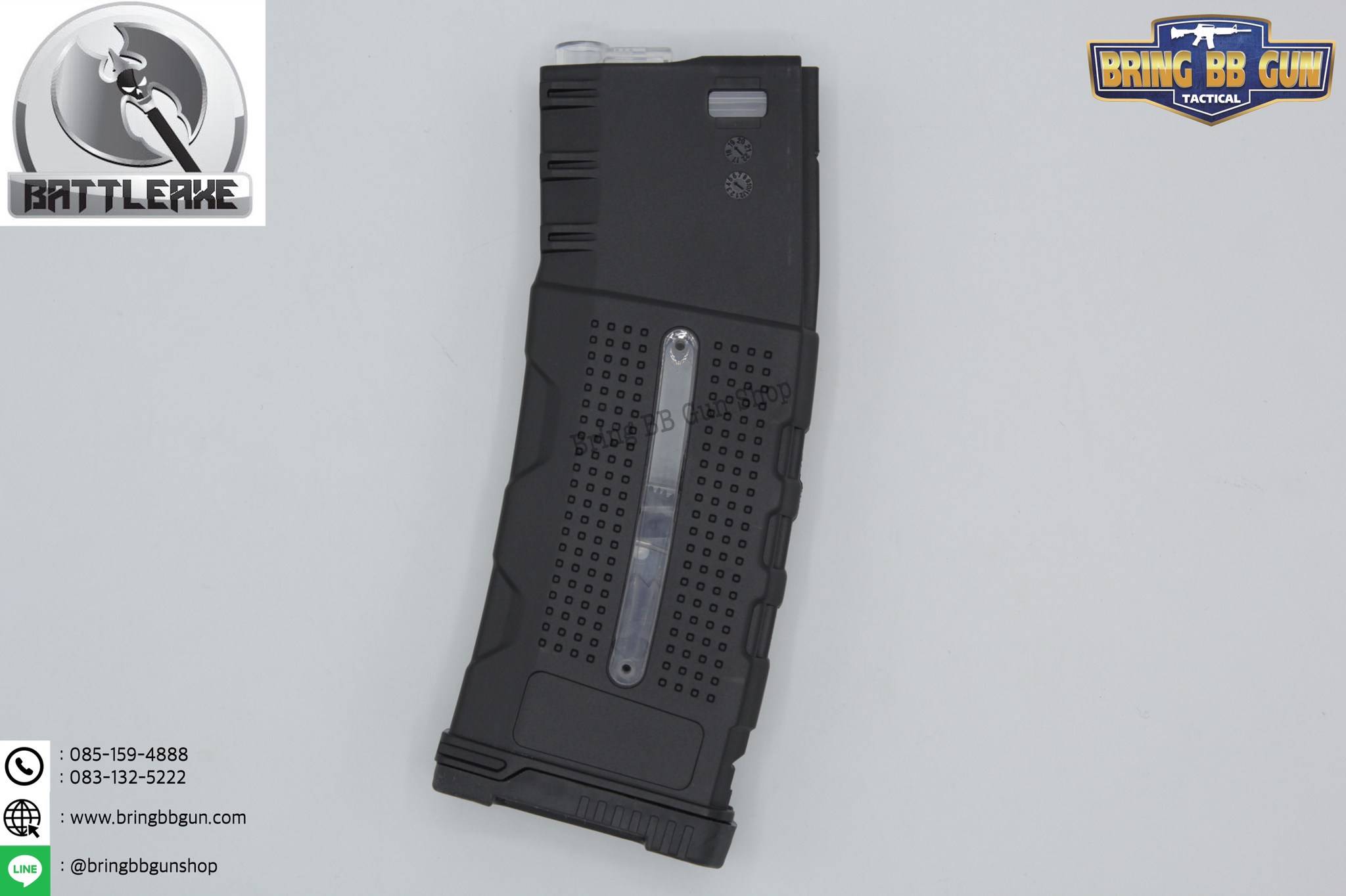 แม็กกาซีน M4 ยี่ห้อ Battle Axe แบบปั่น มี4ทรงให้เลือก ทรง P-mag(P-mag Hi-cap magazine) ทรง EPM(EPM Hi-cap magazine) ทรง 002(002 Hi-cap magazine) ทรง IMI Lancer(IMI Lancer Hi-cap magazine)