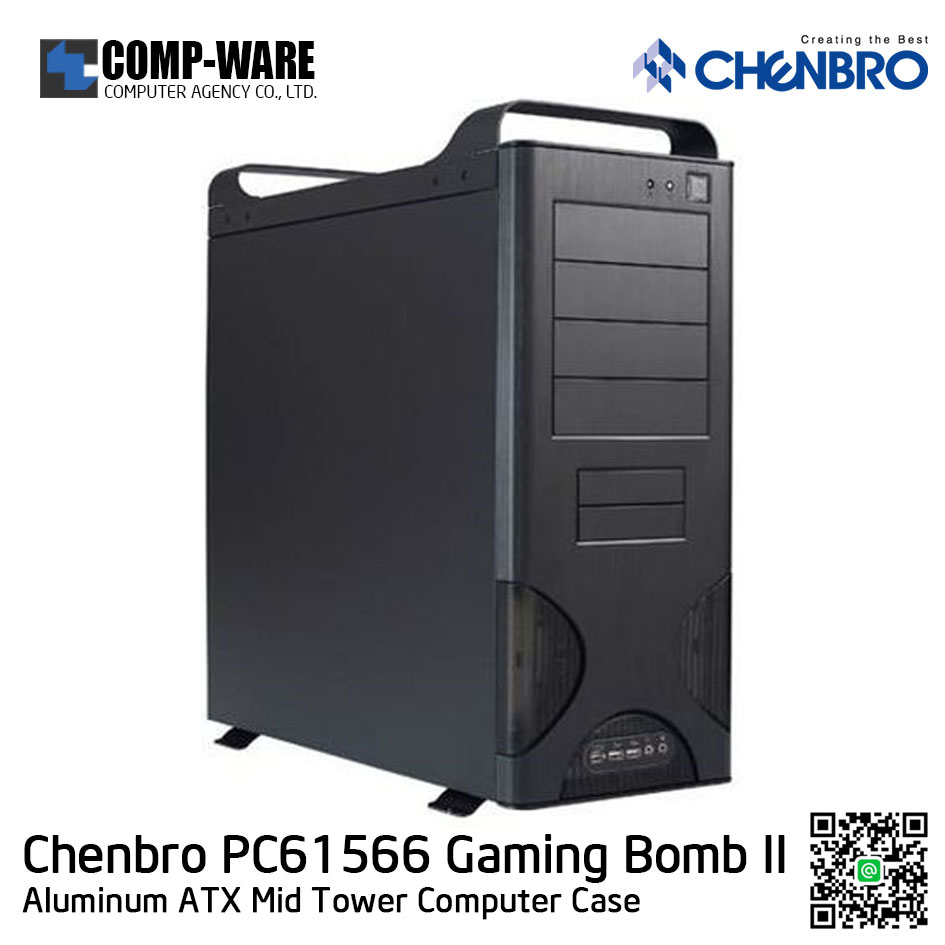 CHENBRO PC61566 Black Aluminum ATX Mid-Tower Computer Case, No Power supply