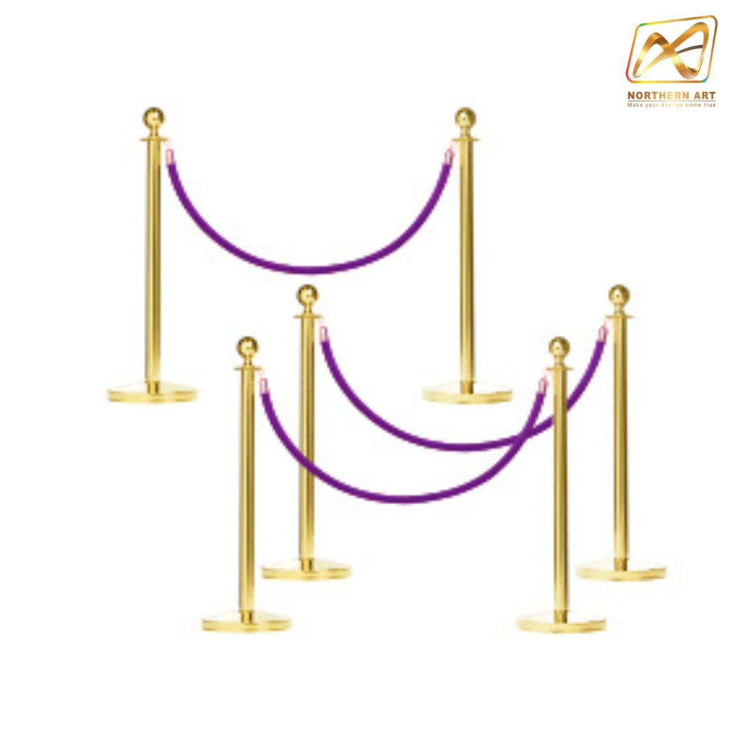 เช่าเสากั้นบริเขต สแตนเลสหัวกลมสีทอง พร้อมสายผ้าคล้อง สีแดง ดำ เทา เหลือง เขียว น้ำเงิน ม่วง ชมพู ขาว ส้ม ( ราคาต่อเสา )