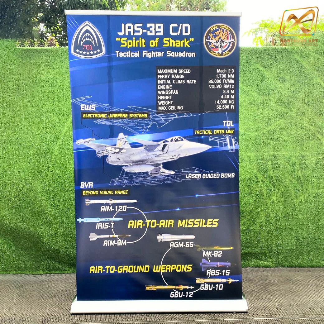 ROLL UP PREMIUM โรลอัพ ขนาด 120x200 ซม. รุ่นพรีเมี่ยม (หยดน้ำ) 1 หน้า วัสดุอะลูมิเนียมอย่างดี ม้วนเก็บได้ง่าย ฐานกว้าง แข็งแรง