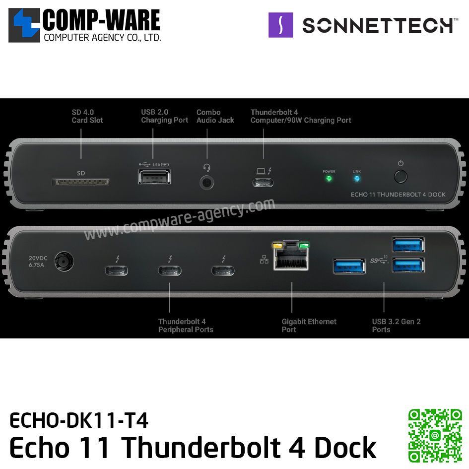 Sonnet Echo 11 Thunderbolt 4 Dock with four Thunderbolt ports [ECHO-DK11-T4] รับประกัน 1 ปี