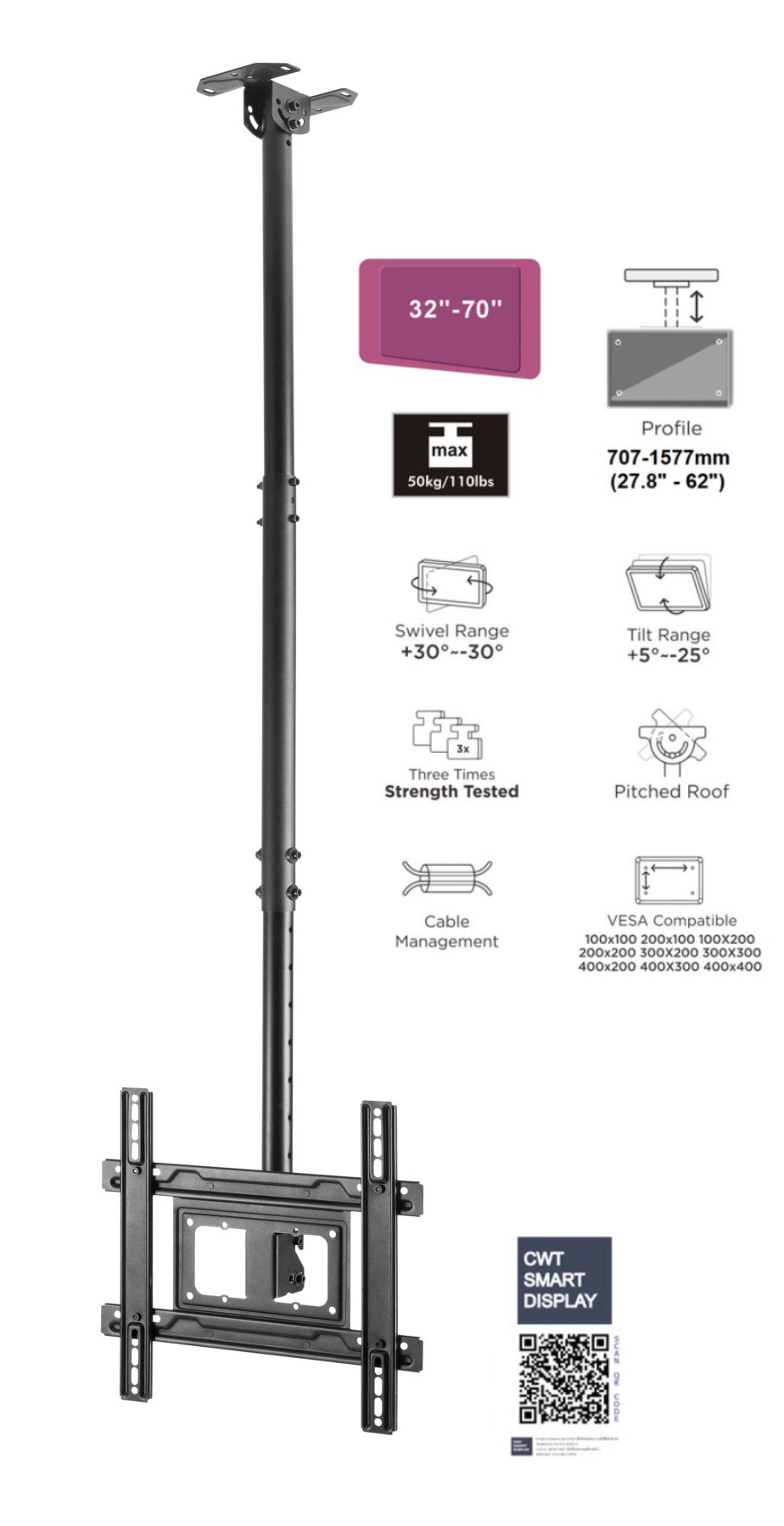 ขาแขวนทีวี (32"-65") รุ่น CWT5033A แบบติดเพดาน