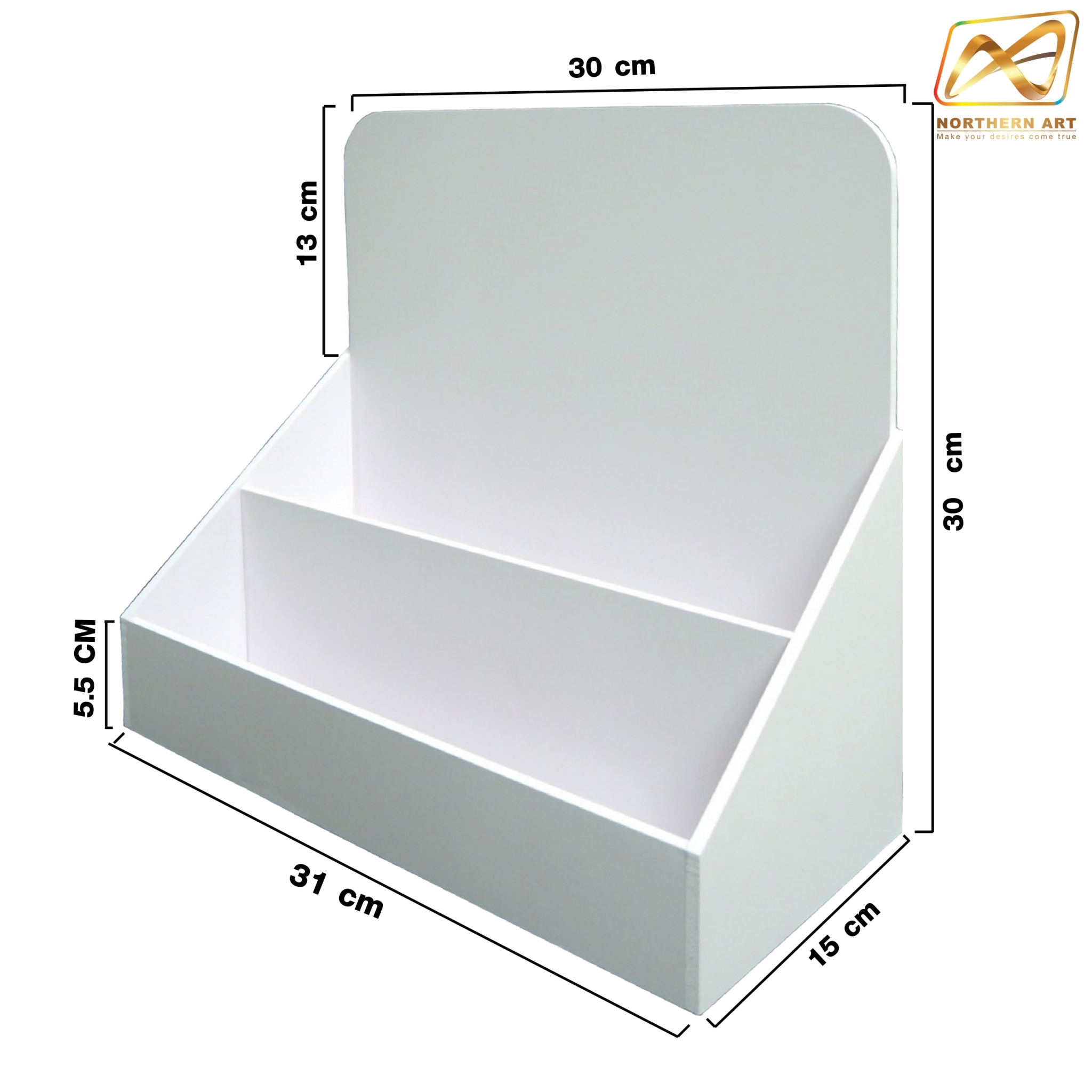 ชั้นวางสินค้าตั้งโต๊ะ 2ชั้น ขนาด (Wx30 x (D)15 x (H)30 cm. วัสดุพลาสวูดหนา 5 มม