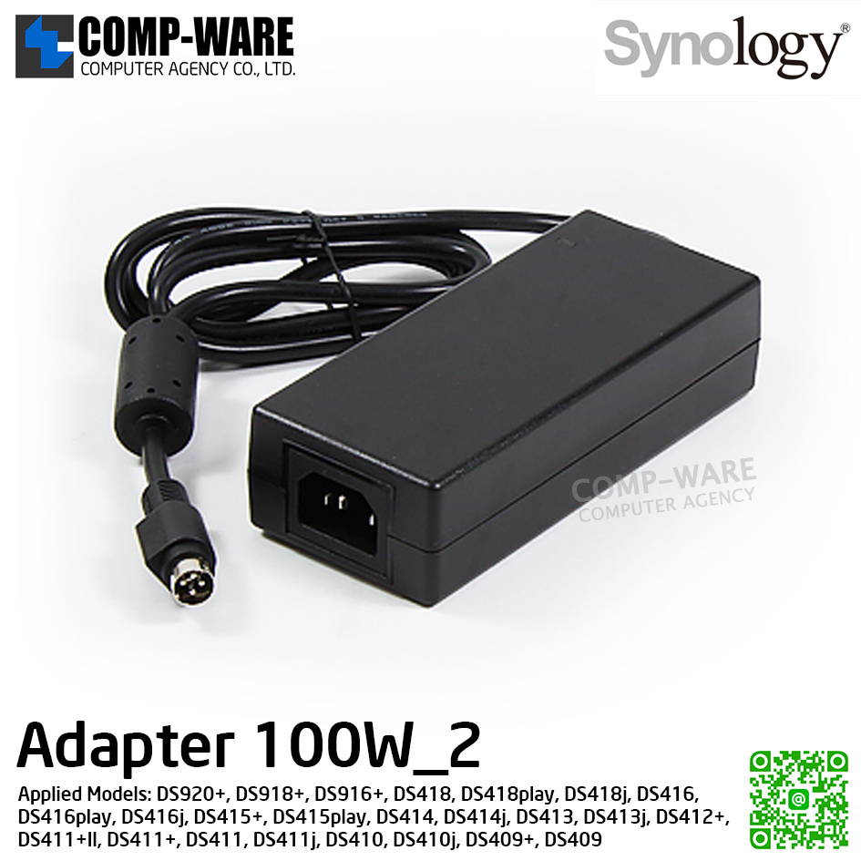 SPARE PART - Synology Adapter 100W_2 for DS923+, DS920+, DS918+, DS916+, DS418, DS418play, DS418j, DS416, DS416play, DS416j, DS415+, DS415play, DS414, DS414j, DS413, DS413j, DS412+, DS411+II, DS411+, DS411, DS411j, DS410, DS410j, DS409+, DS409