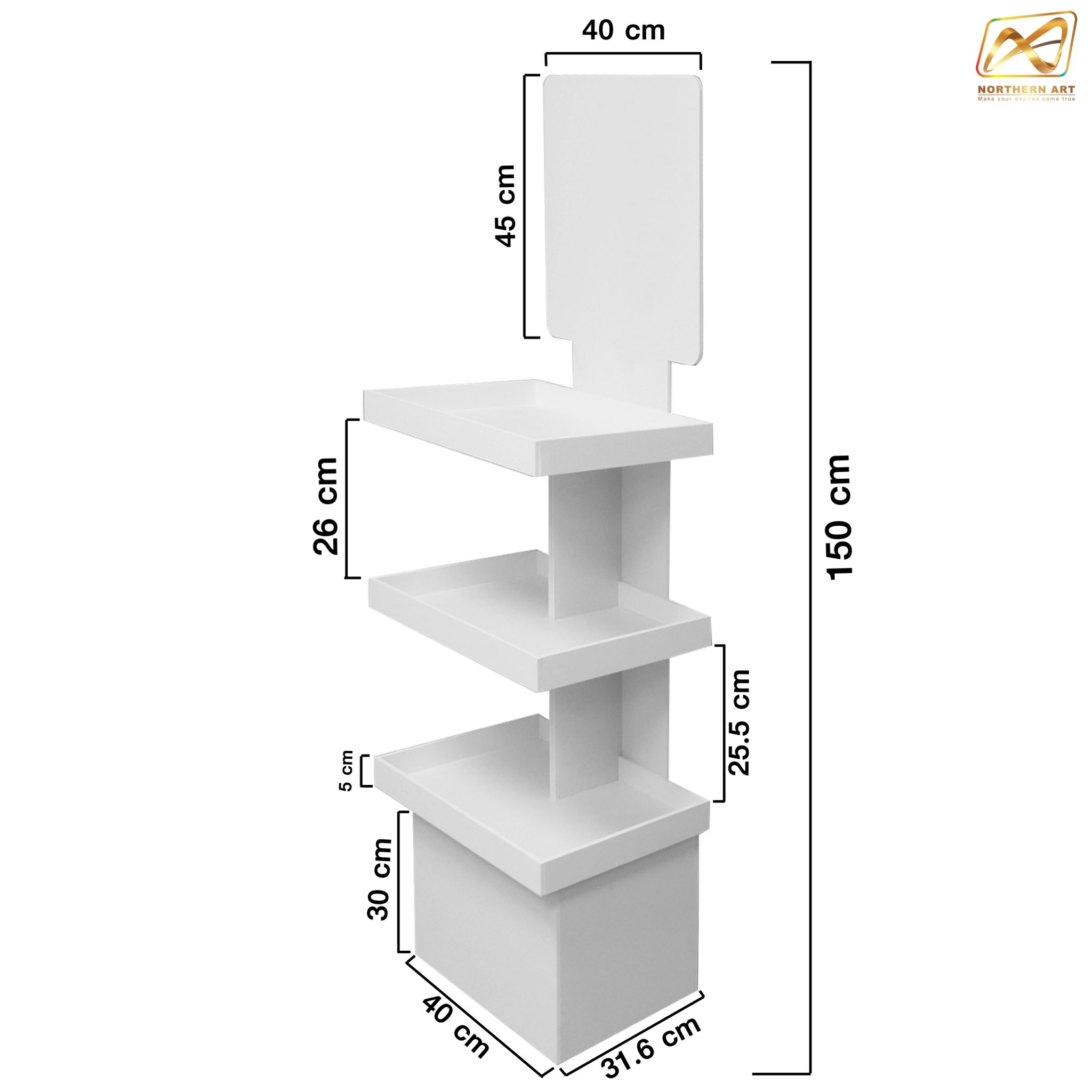 ชั้นวางสินค้าพลาสวูด 3 ชั้น ขนาด (W)40 x (D)31.6 x (H)150 ซม. พลาสวูดหนา 8 มม.พร้อมงานพิมพ์สติ๊กเกอร์