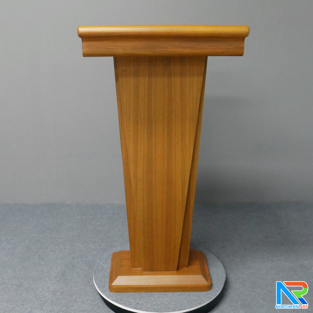 โพเดียมไม้ สีสัก ทรงโมเดิร์น TOPตรง ขนาด (W)56 x (L)48 cm. สูง 112 cm.