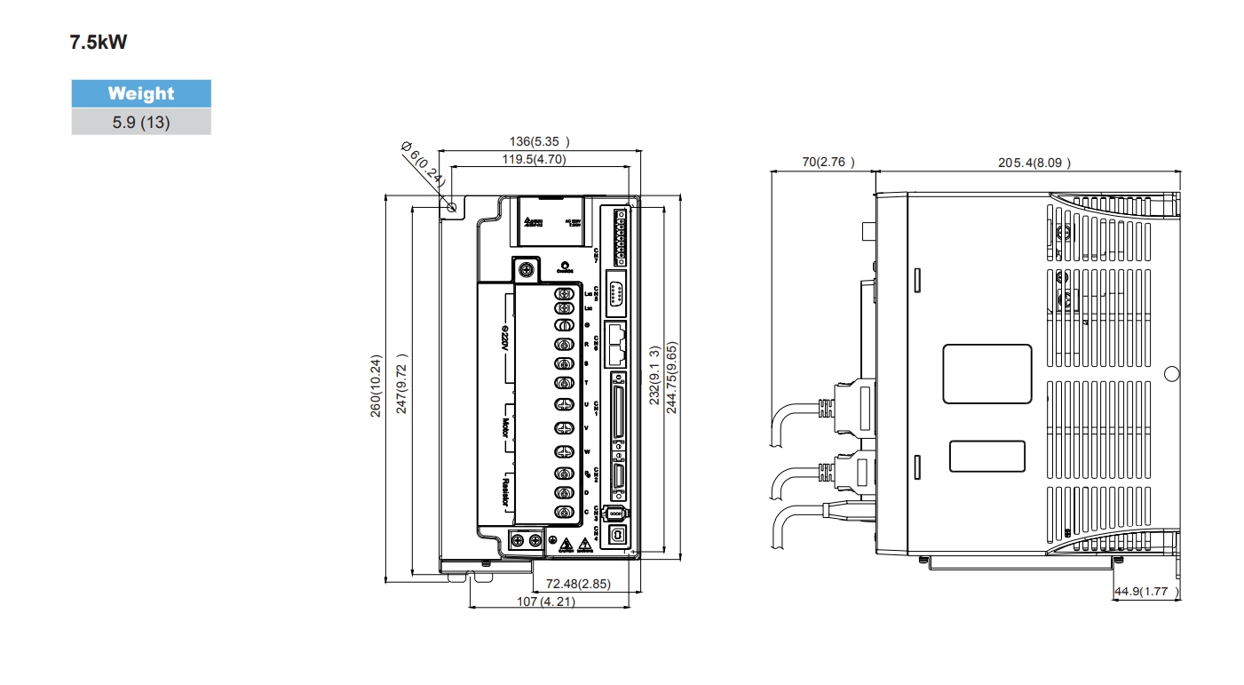 Delta AC Servo Drive ASD-A2-7523-M 7.5kw 220V 3-Phase, close loop CANopen