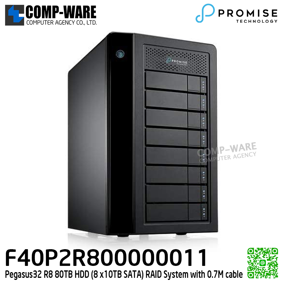 Promise Pegasus32 R8 80TB HDD (8 x10TB SATA) RAID System with 0.7M cable (APAC) รับประกัน 3ปี - F40P2R800000011