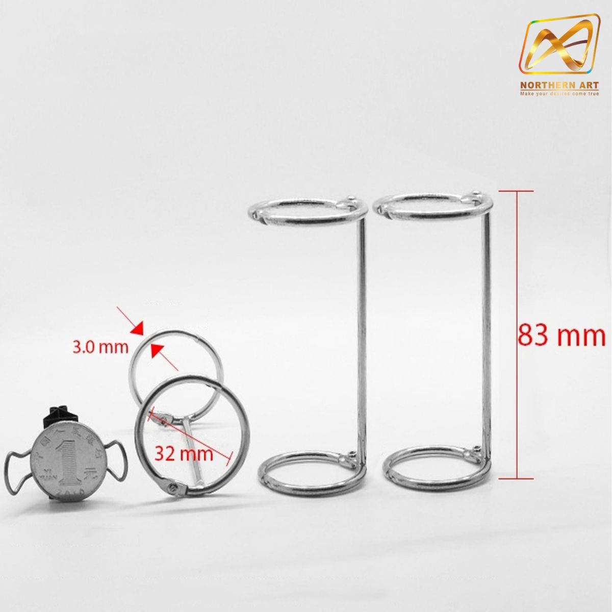 ห่วงคู่ สีเงิน ขนาด 3.0x32x83 mm. มีตัวล็อคห่วง ใช้เป็นห่วงใส่เอกสาร ห่วงแฟ้ม ห่วงปฏิทิน ห่วงเมนู