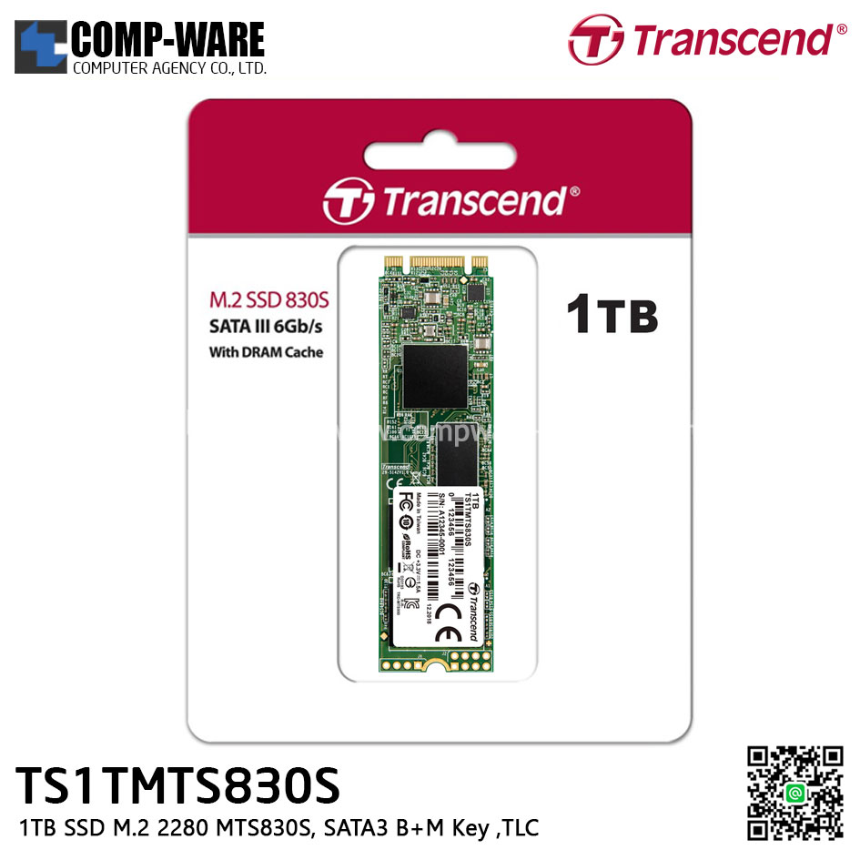 Transcend MTS830S 1TB SSD M.2 2280 , SATA3 B+M Key ,TLC TS1TMTS830S - 5Y Warranty