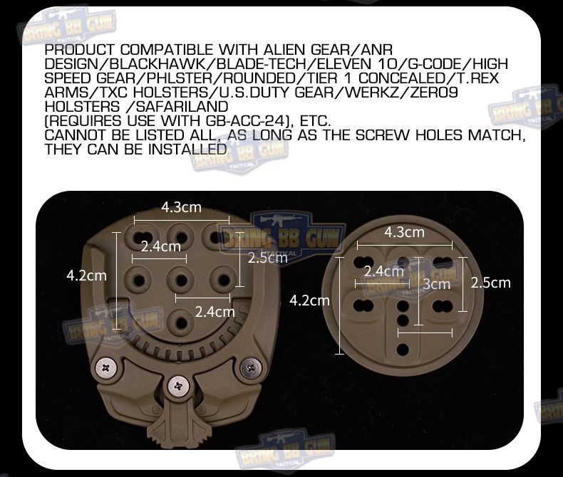 Adapter ปลดไวซองปืน BT TEK-MOUNT (360 Degree base adapter) (QUICK CONNECT MOUNTING SYSTEM) (Insert Disk and Receiver) (Blade)
