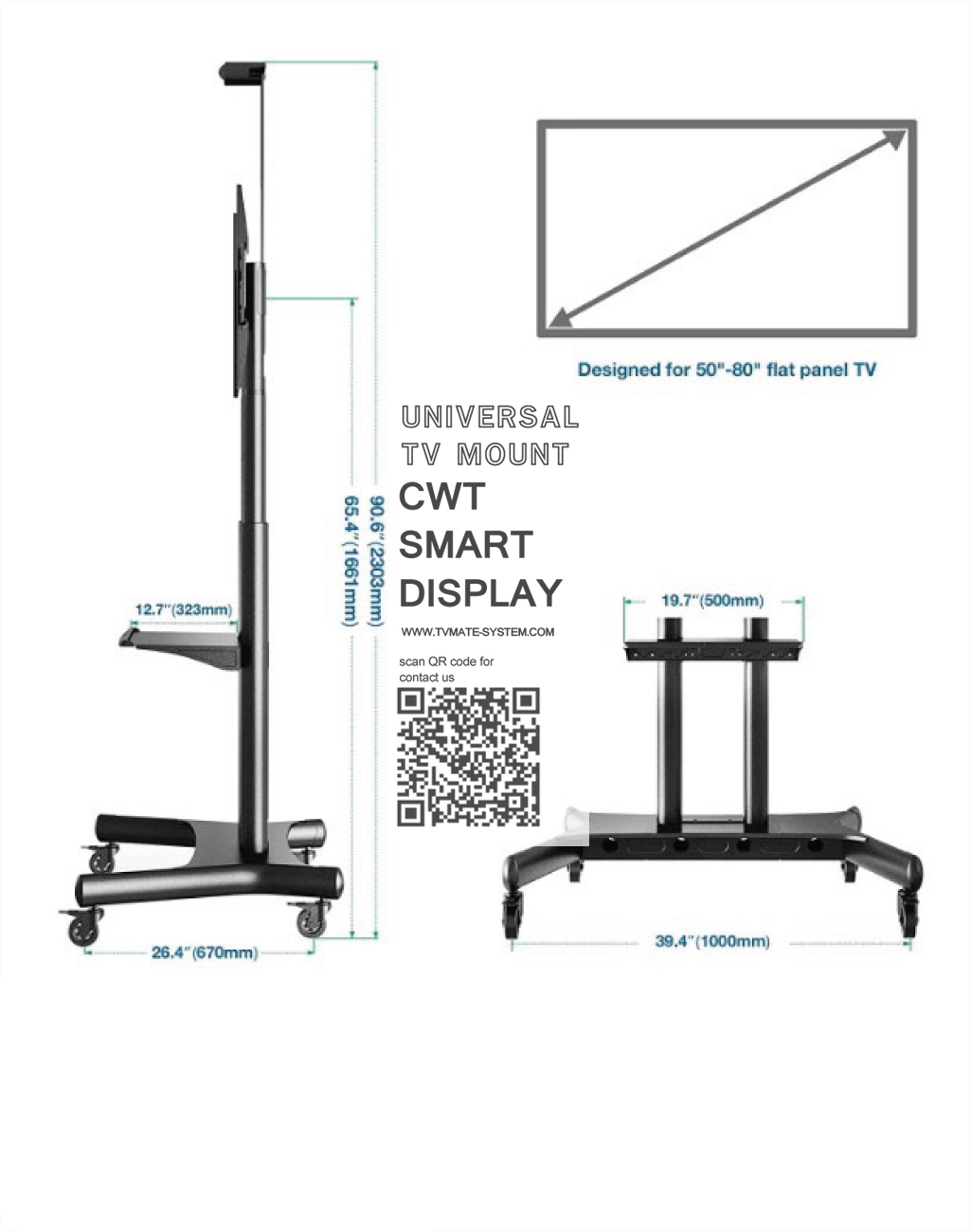 ขาแขวนทีวีตั้งพื้นมีล้อเลื่อน ทีวีขนาดตั้งแต่ 55”-80 นิ้ว