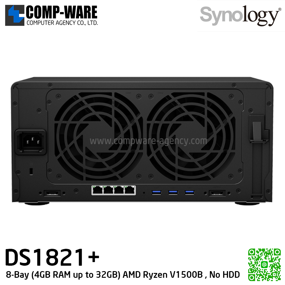 Synology DiskStation (8-Bay) DS1821+ (4GB RAM up to 32GB) AMD Ryzen V1500B 4-core 2.2 GHz, No HDD