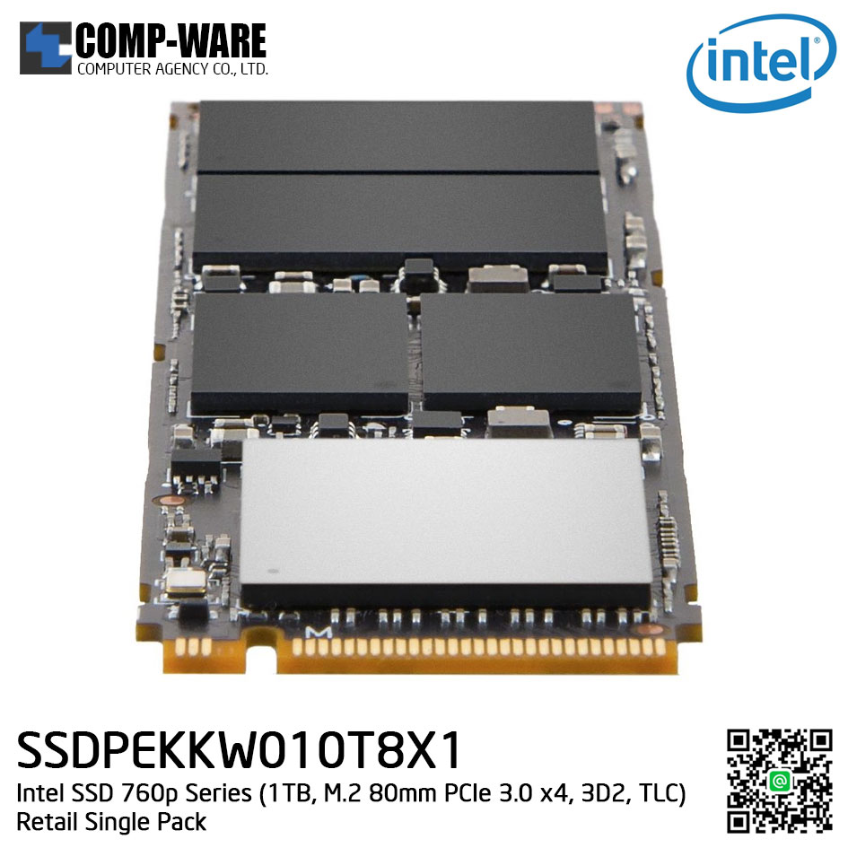 Intel SSD 760p Series (1TB, M.2 80mm PCIe 3.0 x4, 3D2, TLC) Retail Single Pack - SSDPEKKW010T8X1