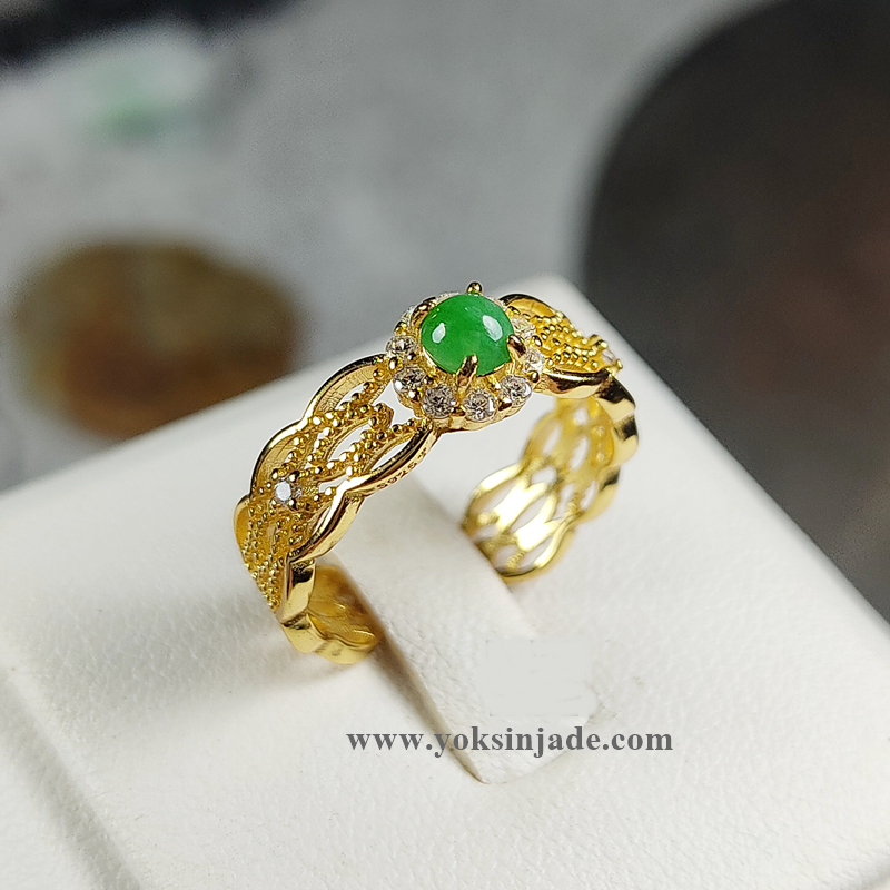 [00536]แหวนหยกพม่า สี Green Apple สีสด
