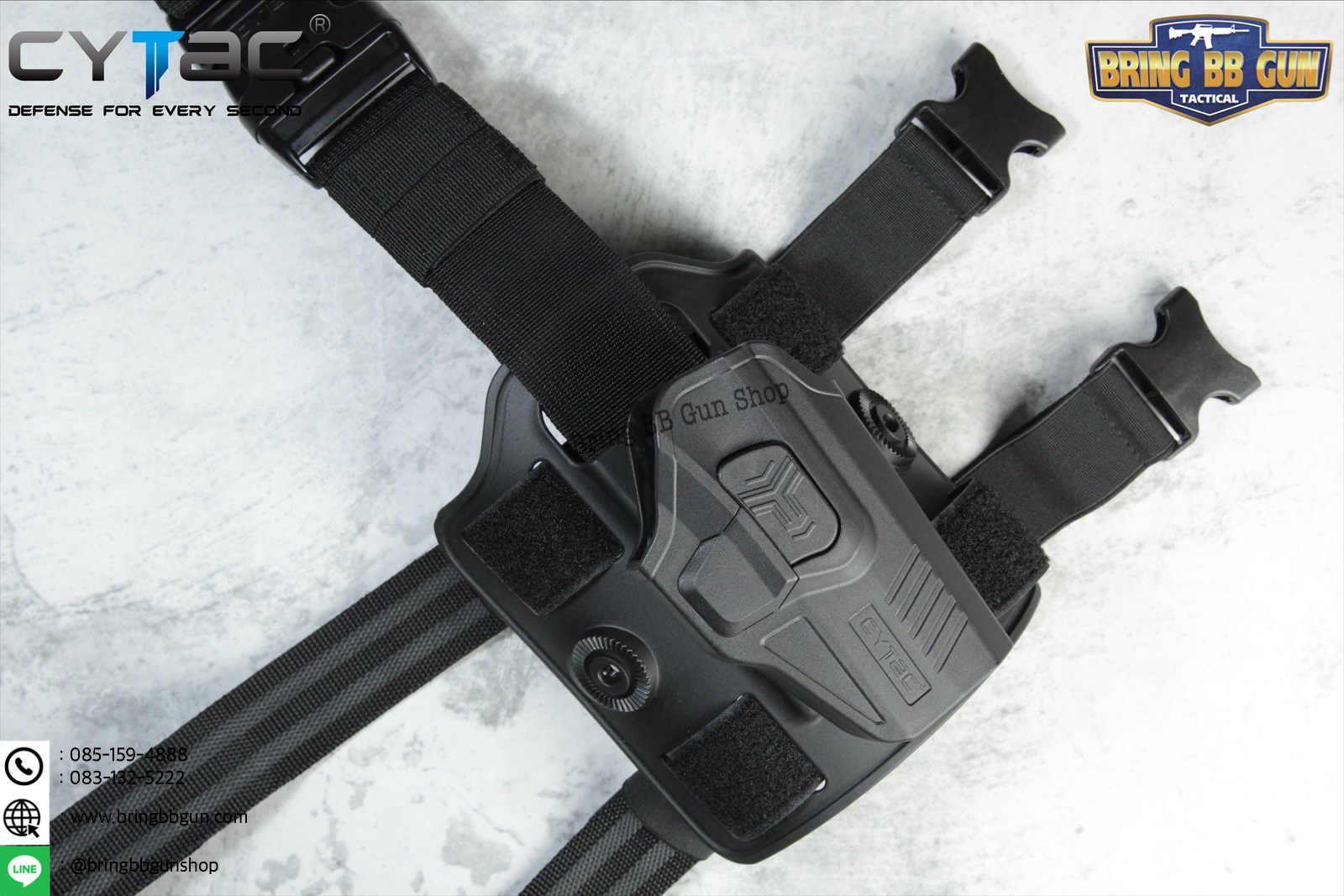 ซองปืนพกนอกปลดนิ้วชี้ Glock19 + เพลทรัดต้นขา ยี่ห้อ Cytac (R-Defender G3 Series G19 Holster with Drop Leg Platform)