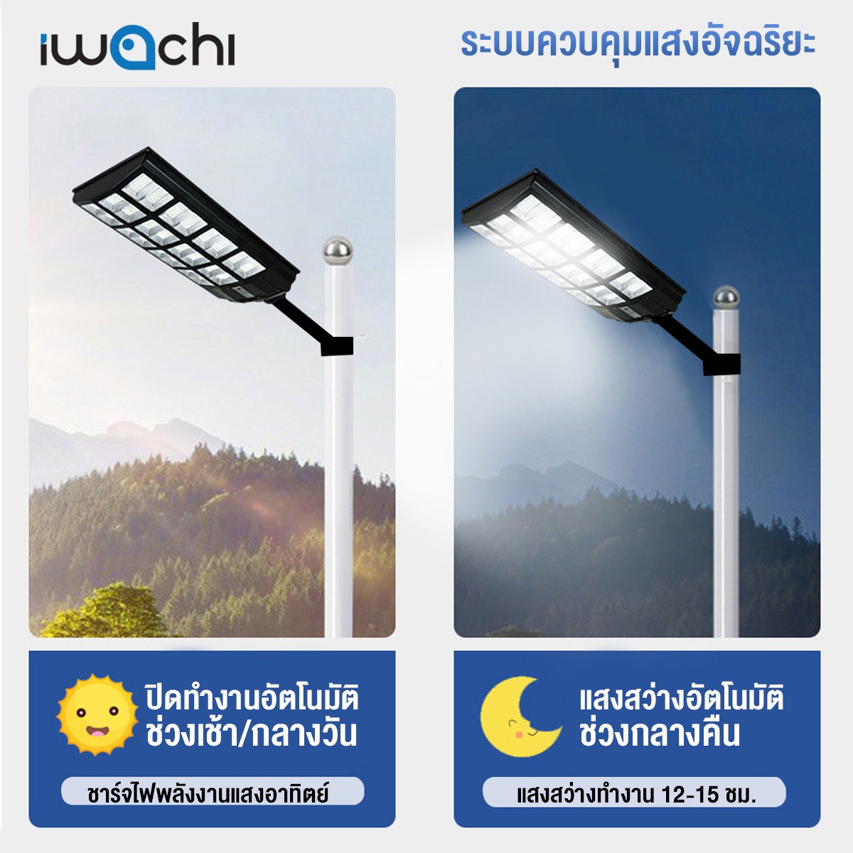 ไฟถนน โซล่าเซลล์ 1800w แสงขาว