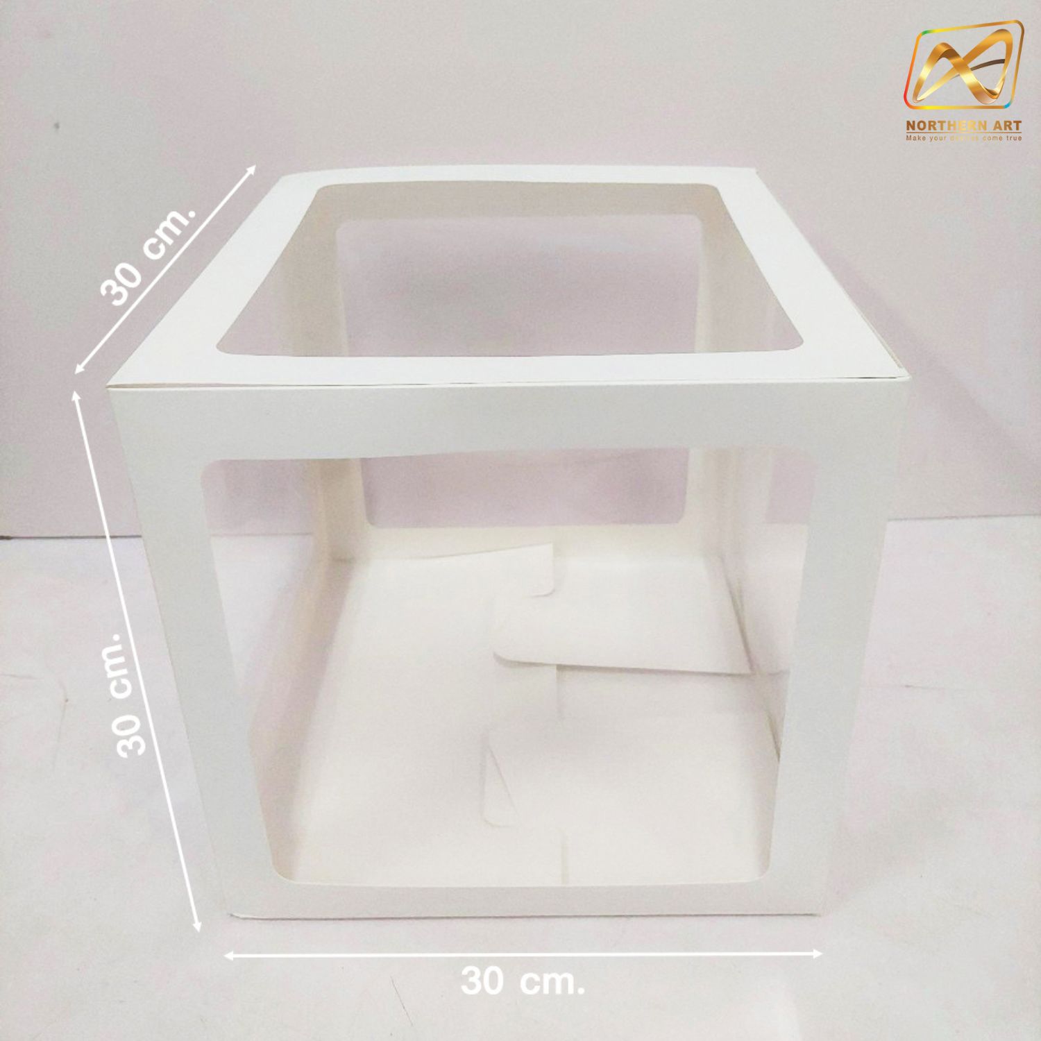 กล่องกระดาษ สำหรับตกแต่งงานปาร์ตี้ งานวันเกิด งานแต่งงาน ฯลฯ ขนาด 30 x 30 cm. สีขาว พร้อมเจาะช่องใส (ไม่มีลูกโป่ง-ไม่รวมสติ๊กเกอร์ )