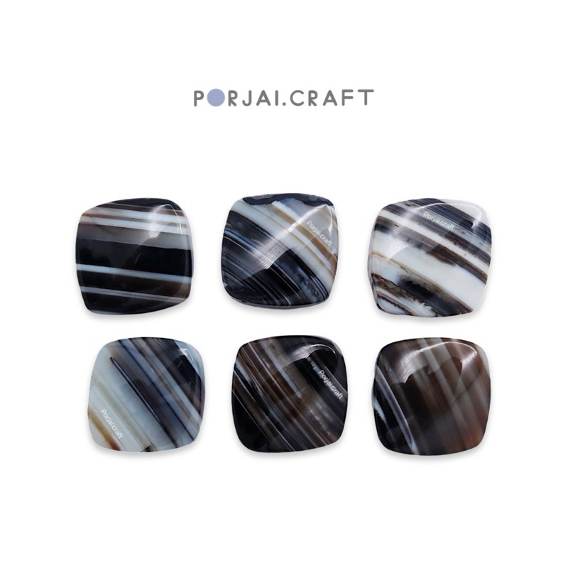 Tibetan Agate Square Beads ลูกปัดสี่เหลี่ยมทิเบตอาเกต 20mm