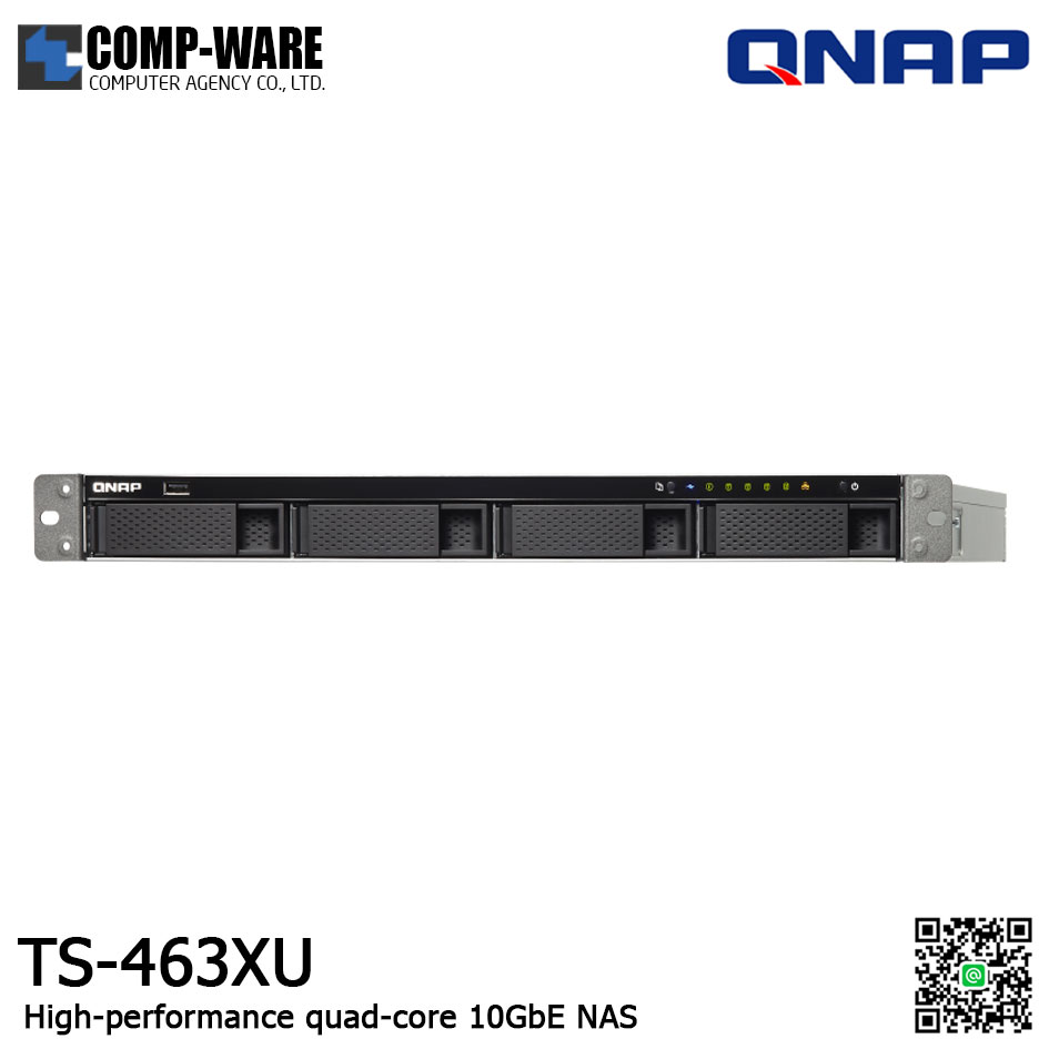 QNAP NAS (1U 4-Bay) TS-463XU (4GB RAM up to 16GB) Single Power Supply , No HDD / No Rail kit