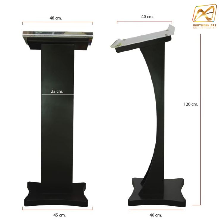 โพเดียมไม้ สีดำ ขนาด (W) 48 x (L) 40 x (H) 120 cm. Top เอียง ปิดทับอะคริลิคใสพร้อมหมุด