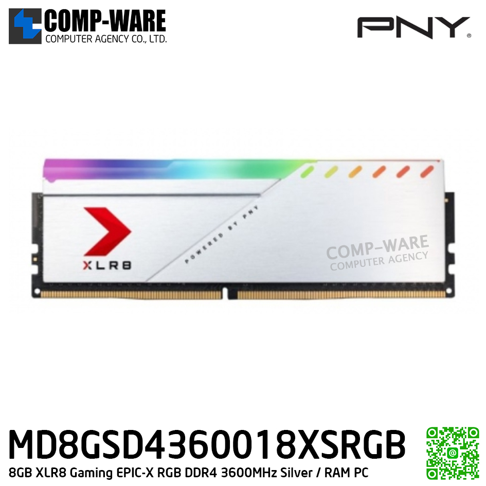 PNY 8GB XLR8 Gaming EPIC-X RGB DDR4 3600MHz Silver / RAM PC / Life Time Warranty - MD8GSD4360018XSRGB