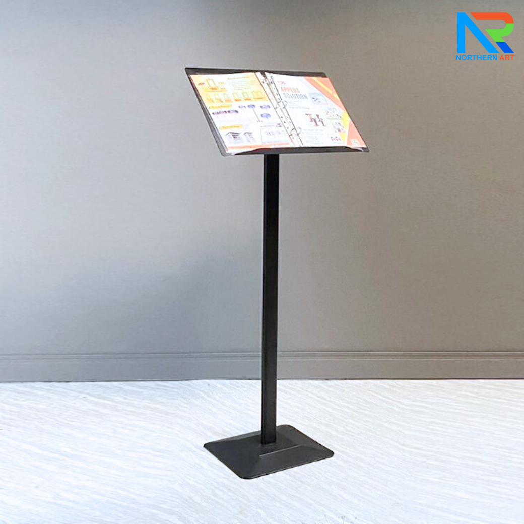 เมนูสแตนด์ สีดำ ขนาด A3 วัสดุเหล็กพ่นอบสีอุตสาหกรรม ถอดประกอบได้ พร้อมห่วงใส่เอกสาร ถอดออกได้