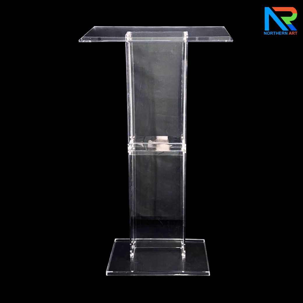 โพเดียม อะคริลิคใส ขนาด(W)68 x (L)34 x (H)123 cm. TOP เอียงพร้อมกันตก วัสดุอะคริลิคใส หนา 8 มม.