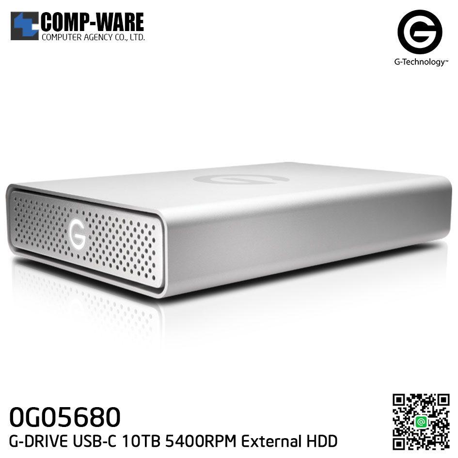 G-Technology G-DRIVE USB-C 10TB 5400RPM External Hard Drive Silver - 0G05680
