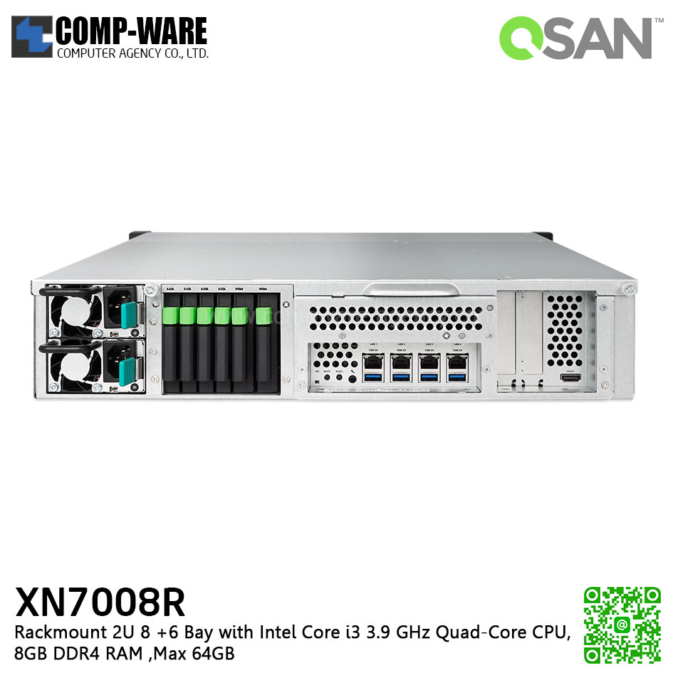 QSAN (8+6 Bays) XCubeNAS XN7008R (8GB RAM) Rackmount 2U NAS Storage , No HDD