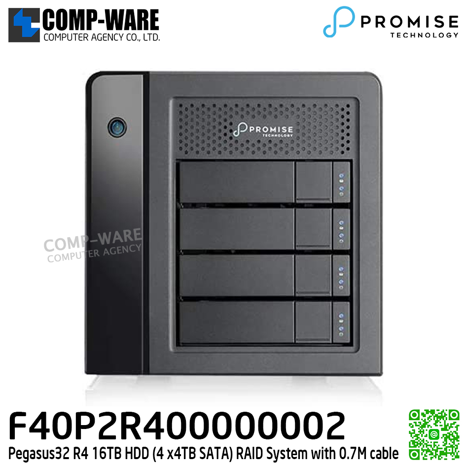 Promise Pegasus32 R4 16TB HDD (4 x4TB SATA) RAID System with 0.7M cable (APAC) รับประกัน 3ปี - F40P2R400000002