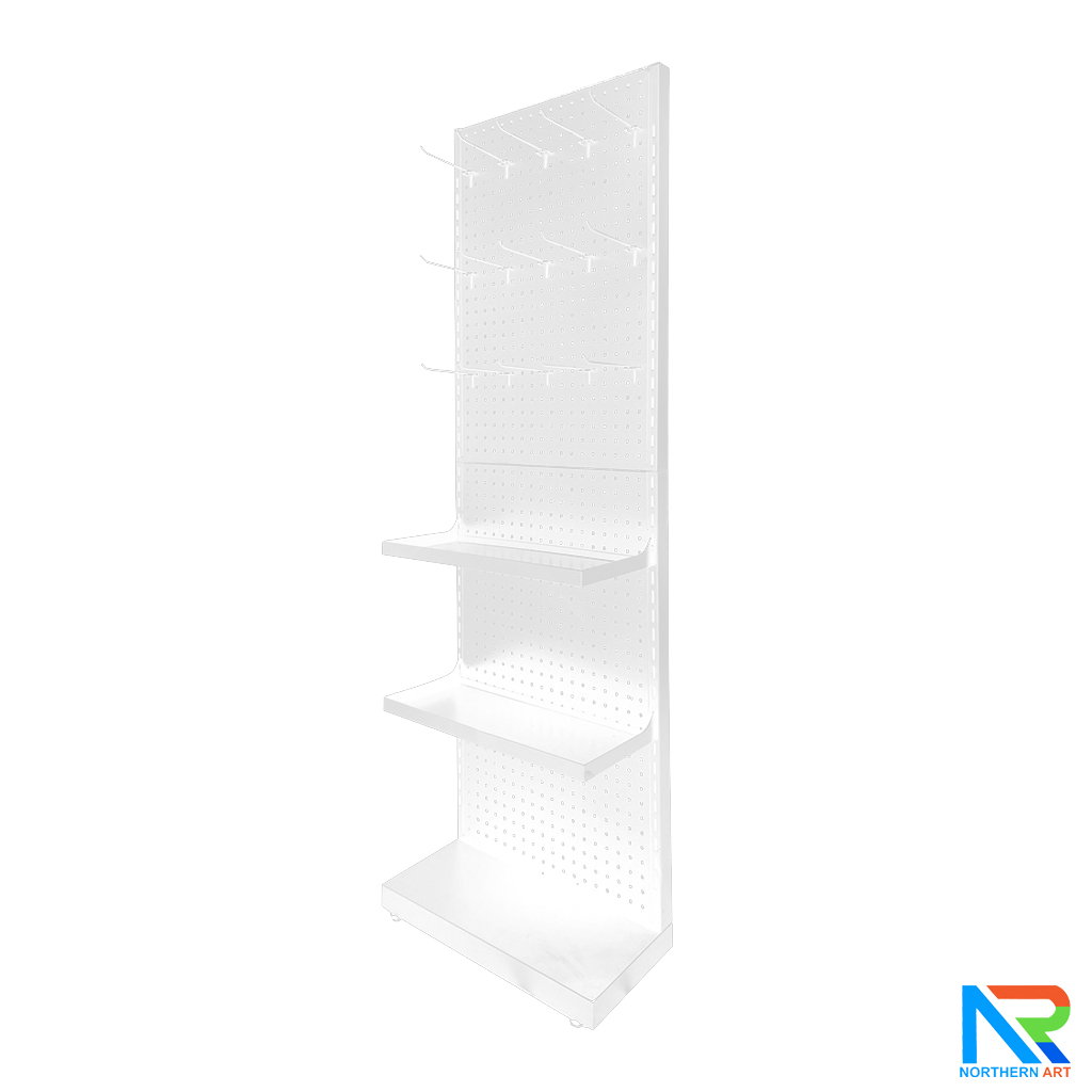 เช่าชั้นวางสินค้าเหล็ก ขนาด(W)50 x (D)25 x(H)150 cm. สีขาว ปรับจำนวนชั้นและขอแขวนได้ตามความต้องการ