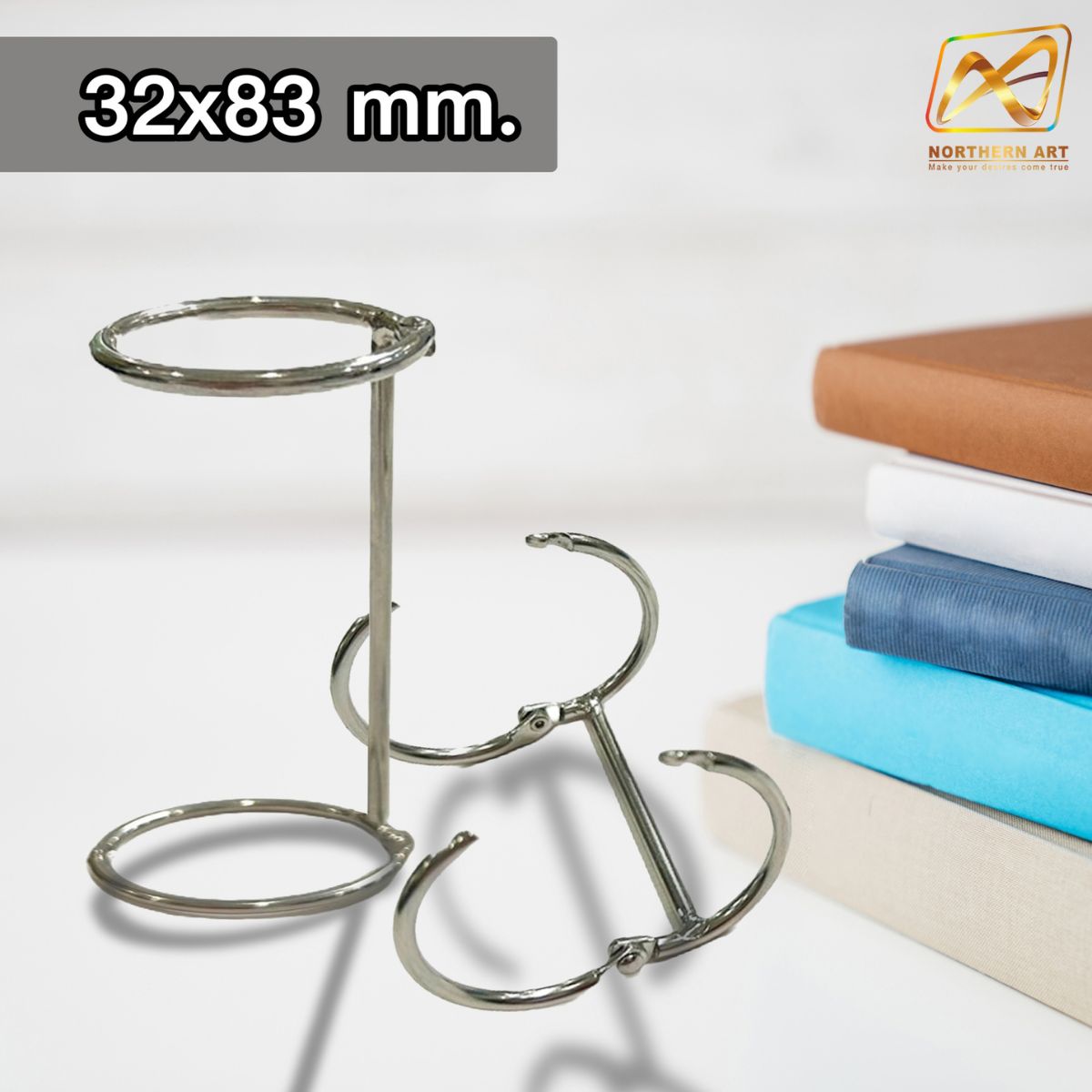 ห่วงคู่ สีเงิน ขนาด 3.0x32x83 mm. มีตัวล็อคห่วง ใช้เป็นห่วงใส่เอกสาร ห่วงแฟ้ม ห่วงปฏิทิน ห่วงเมนู