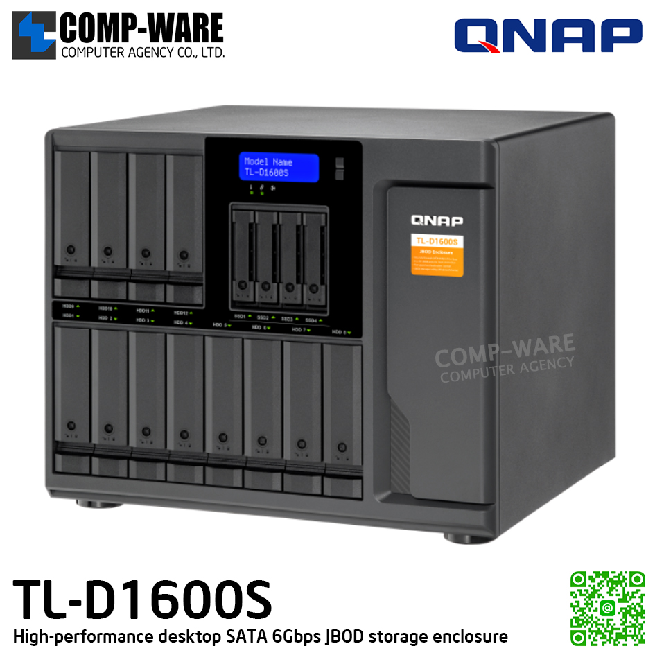 QNAP (Tower 16-Bay) TL-D1600S / 16 x 2.5"/3.5" SATA 6Gbps / Single PSU / 3Y Warranty / No HDD - Expansion Enclosure