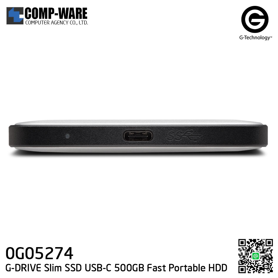 G-Technology G-DRIVE Slim SSD USB-C 500GB Fast Portable Hard Drive Silver - 0G05274