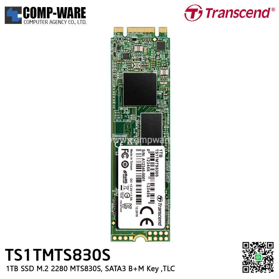 Transcend MTS830S 1TB SSD M.2 2280 , SATA3 B+M Key ,TLC TS1TMTS830S - 5Y Warranty