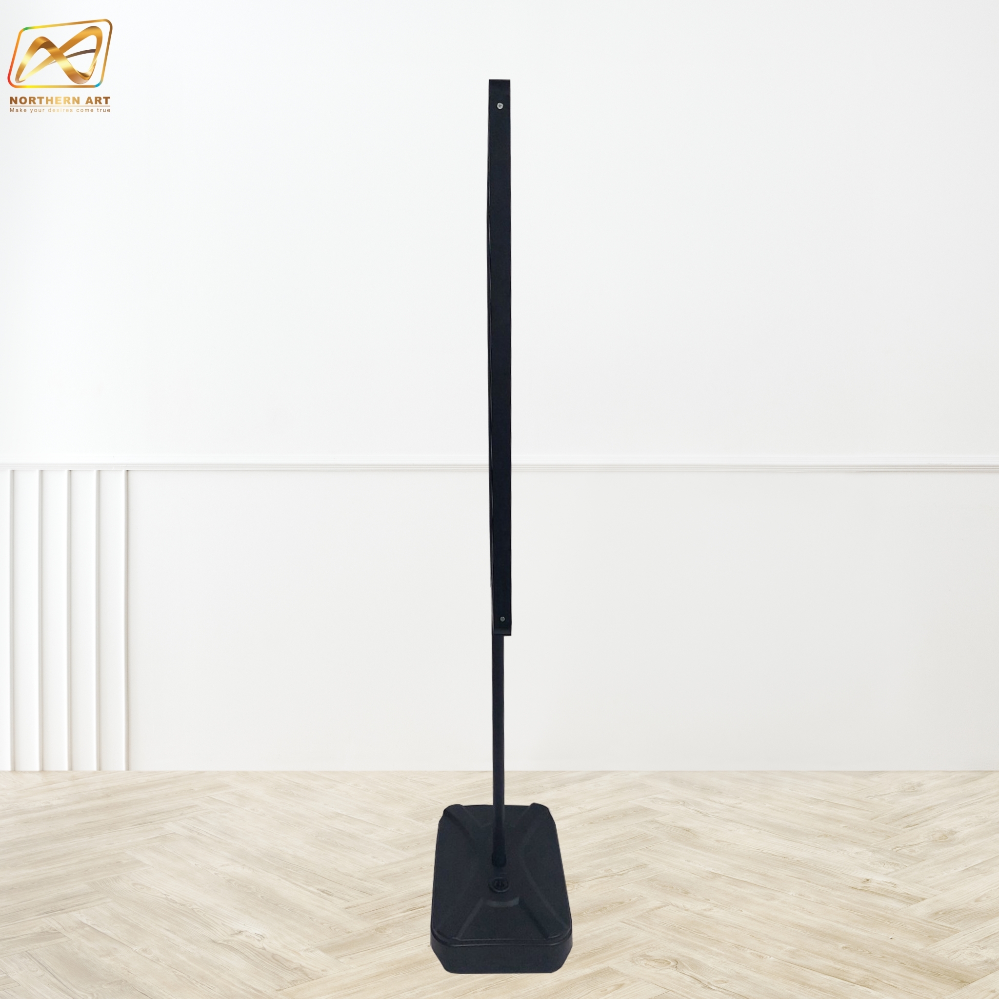 โปสเตอร์สแตนด์เหล็ก ฐานน้ำ สีดำ (W)60 x (L)80 x (H)151 cm. สอดงานด้านบน โชว์งานพิมพ์ 2 ด้าน
