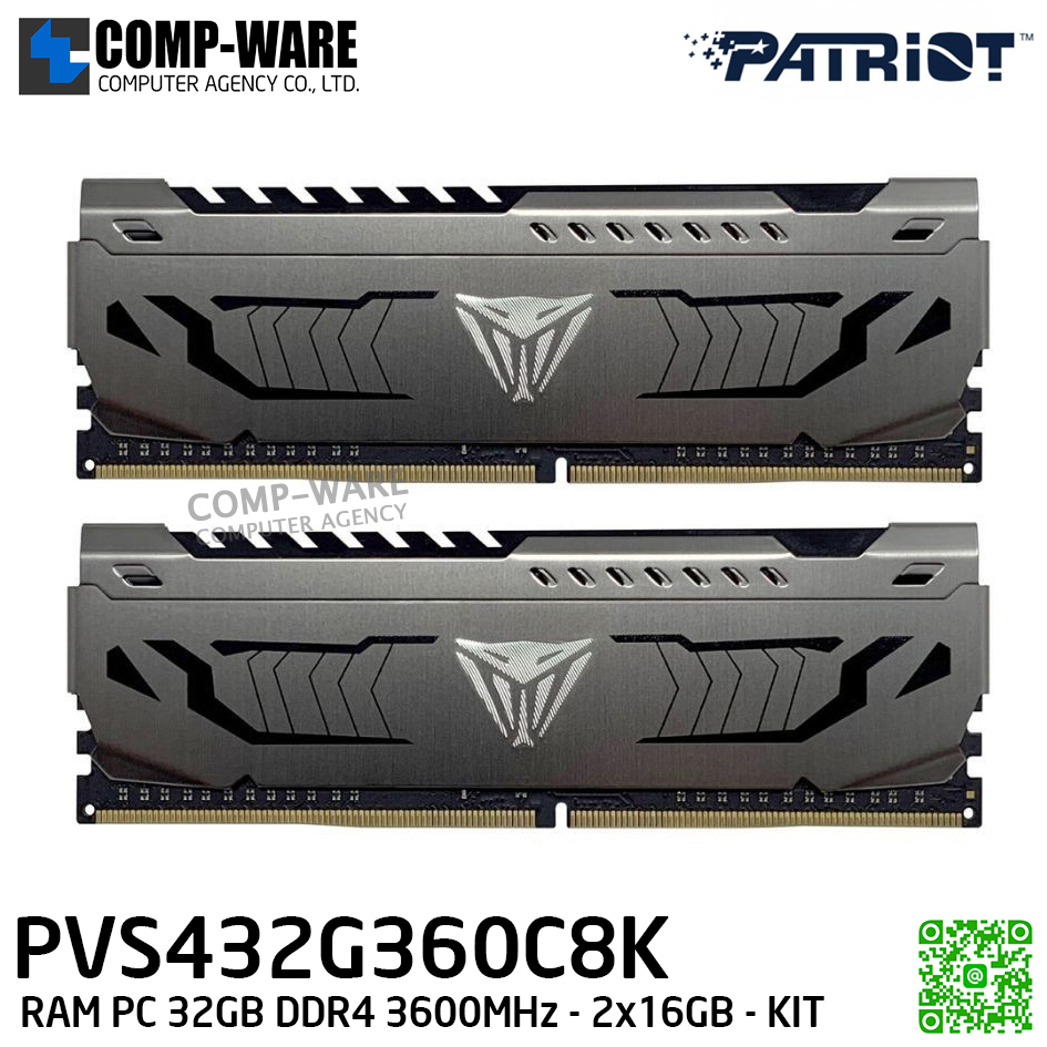 Patriot Viper Steel DDR4 32GB (2 x 16GB) 3600MHz Kit / RAM PC / Life Time Warranty - PVS432G360C8K