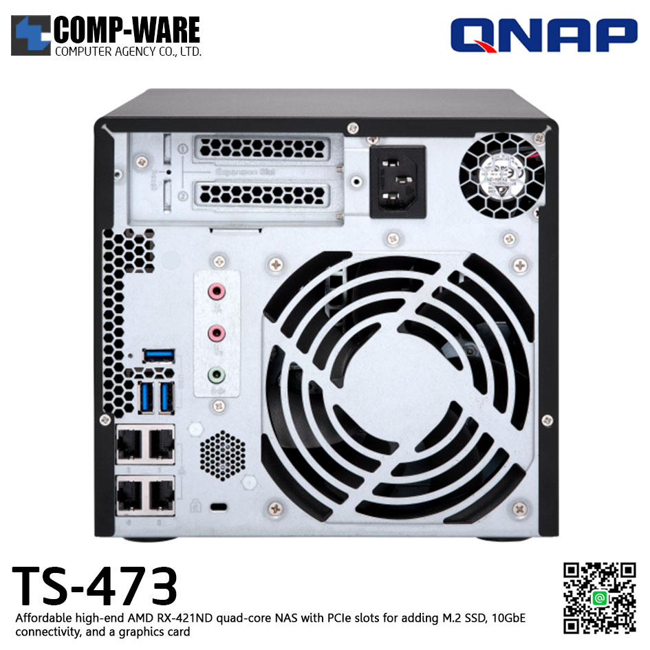 QNAP NAS (4-Bay) TS-473 (8GB RAM up to 64GB) AMD R series RX-421ND M.2 Dual-Slot Support ,No HDD