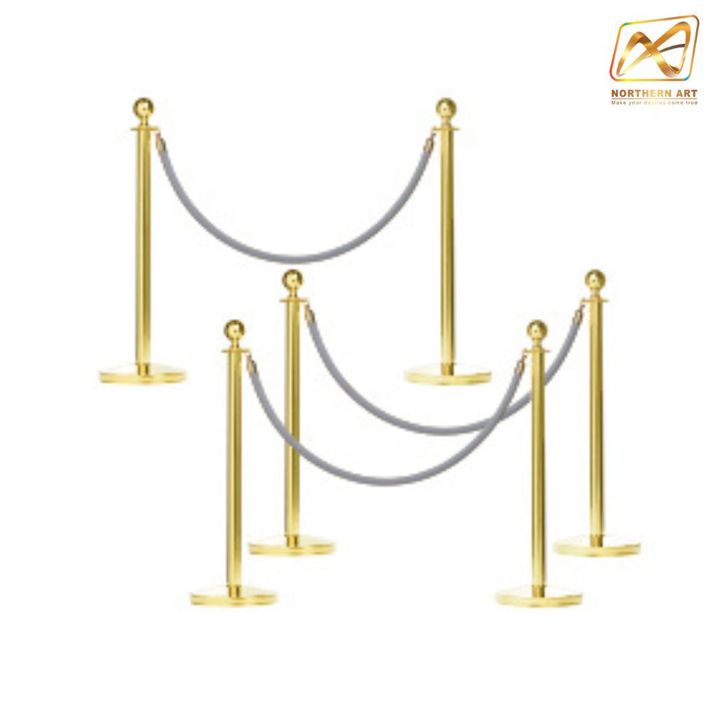 เช่าเสากั้นบริเขต สแตนเลสหัวกลมสีทอง พร้อมสายผ้าคล้อง สีแดง ดำ เทา เหลือง เขียว น้ำเงิน ม่วง ชมพู ขาว ส้ม ( ราคาต่อเสา )