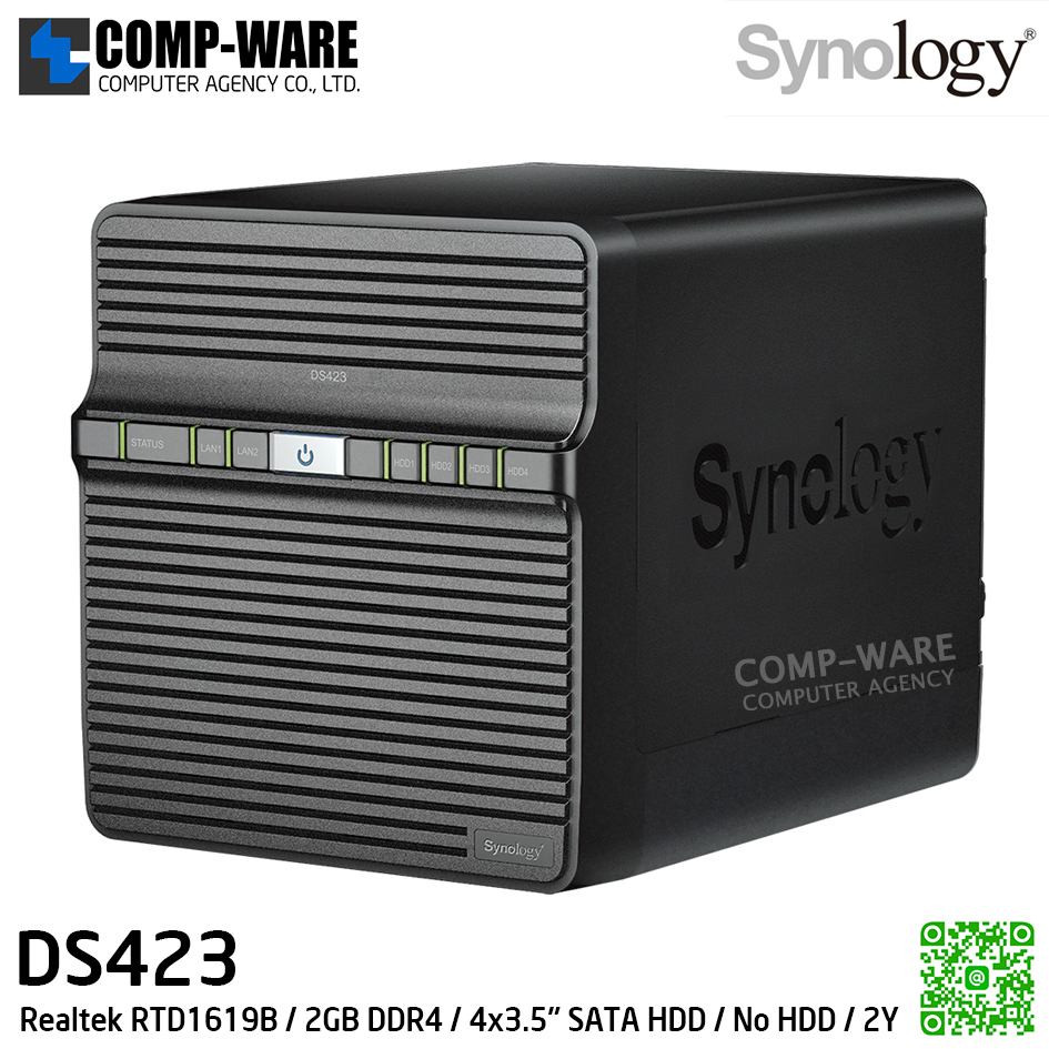 Synology DiskStation (Tower 4-Bay) DS423 / Realtek RTD1619B / 2GB DDR4 / 4x3.5" SATA HDD / No HDD / 3Y Warranty